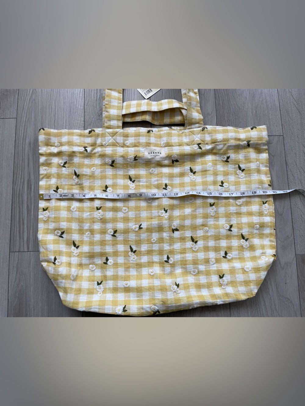 Sézane Big Totebag Straw Yellow Embroidered Daisies, Linen, NWT - Picture 10 of 15